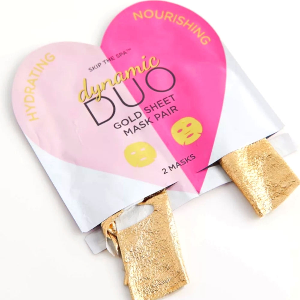 3/$20🌟 2 Packs Jean Pierre Cosmetics Skip the Spa Dynamic Duo Gold Sheet Masks - Picture 2 of 5